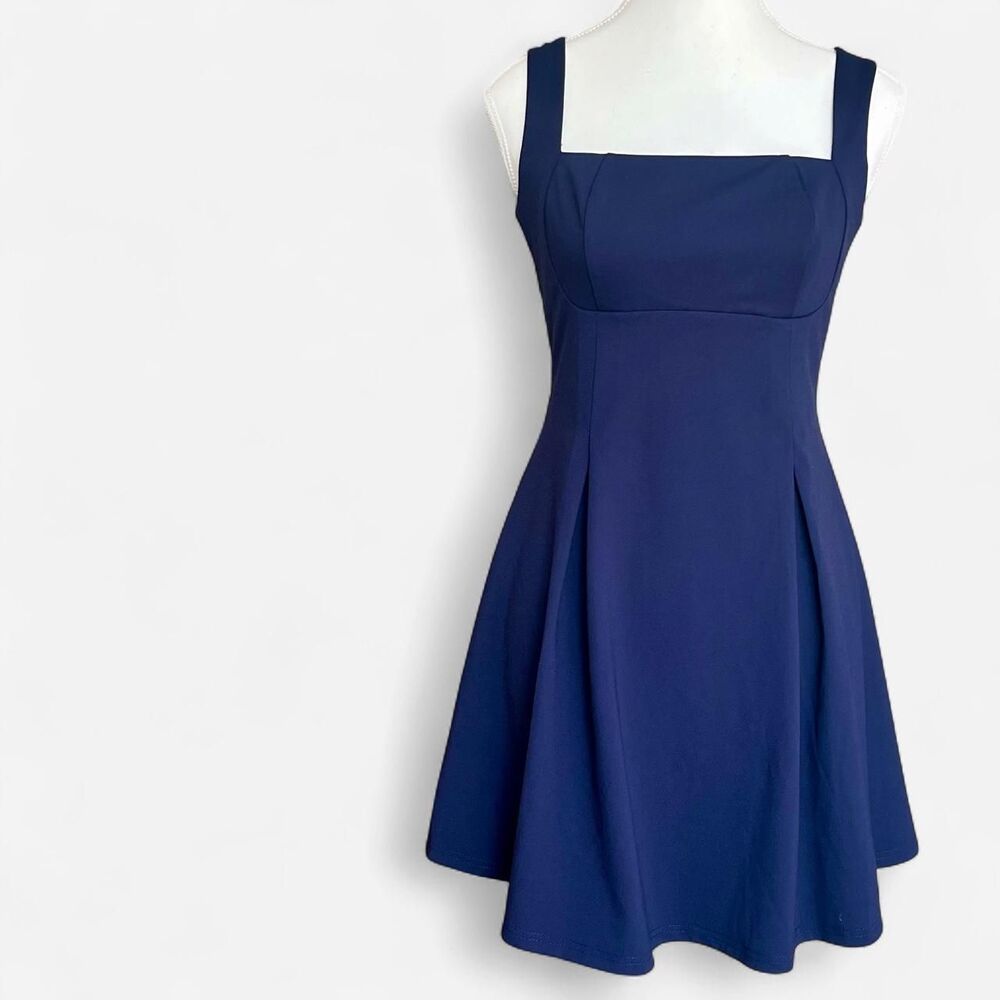OYS Navy Blue Backless Skater Tie-Back Mini Dress Small
